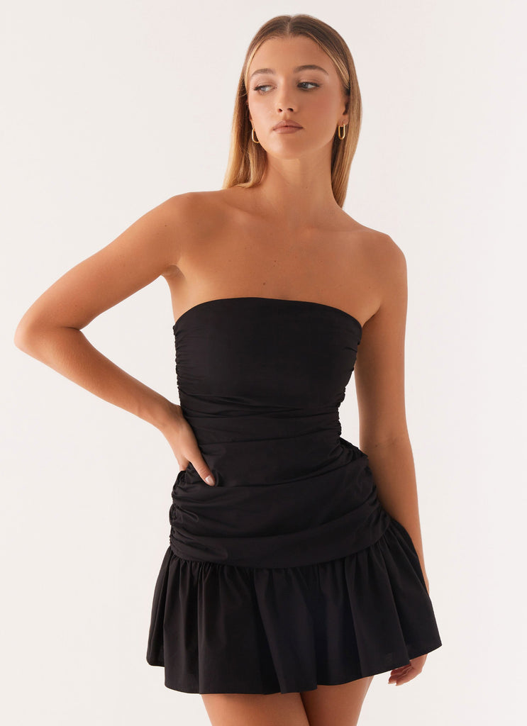 Carmel Mini van Peppermayo - strapless mini-jurk met gevoerde top te huur bij POOMBIES, jurk huren voor gala of feest
